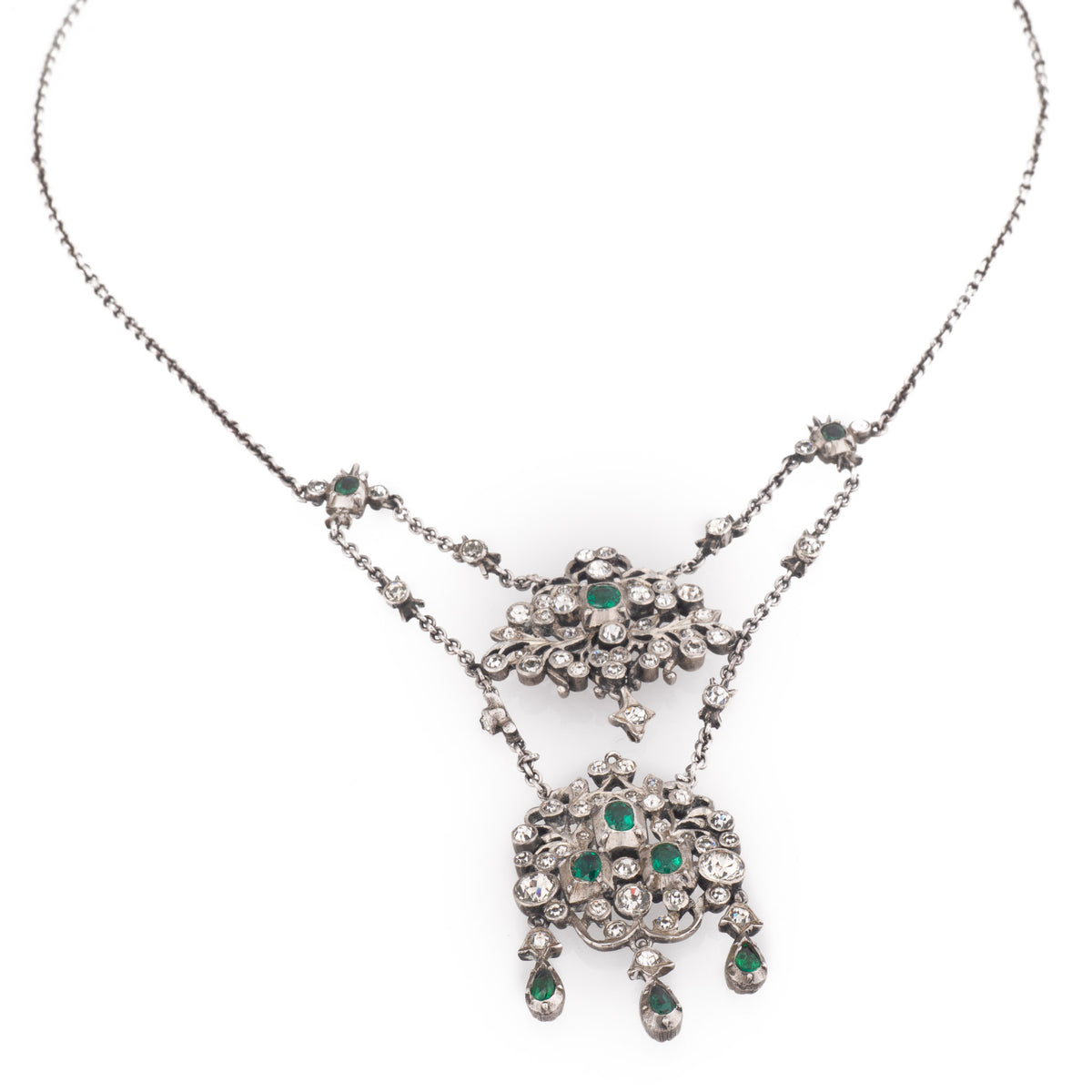 Antique Edwardian Silver and Emerald Green Paste Necklace – Vintage ...